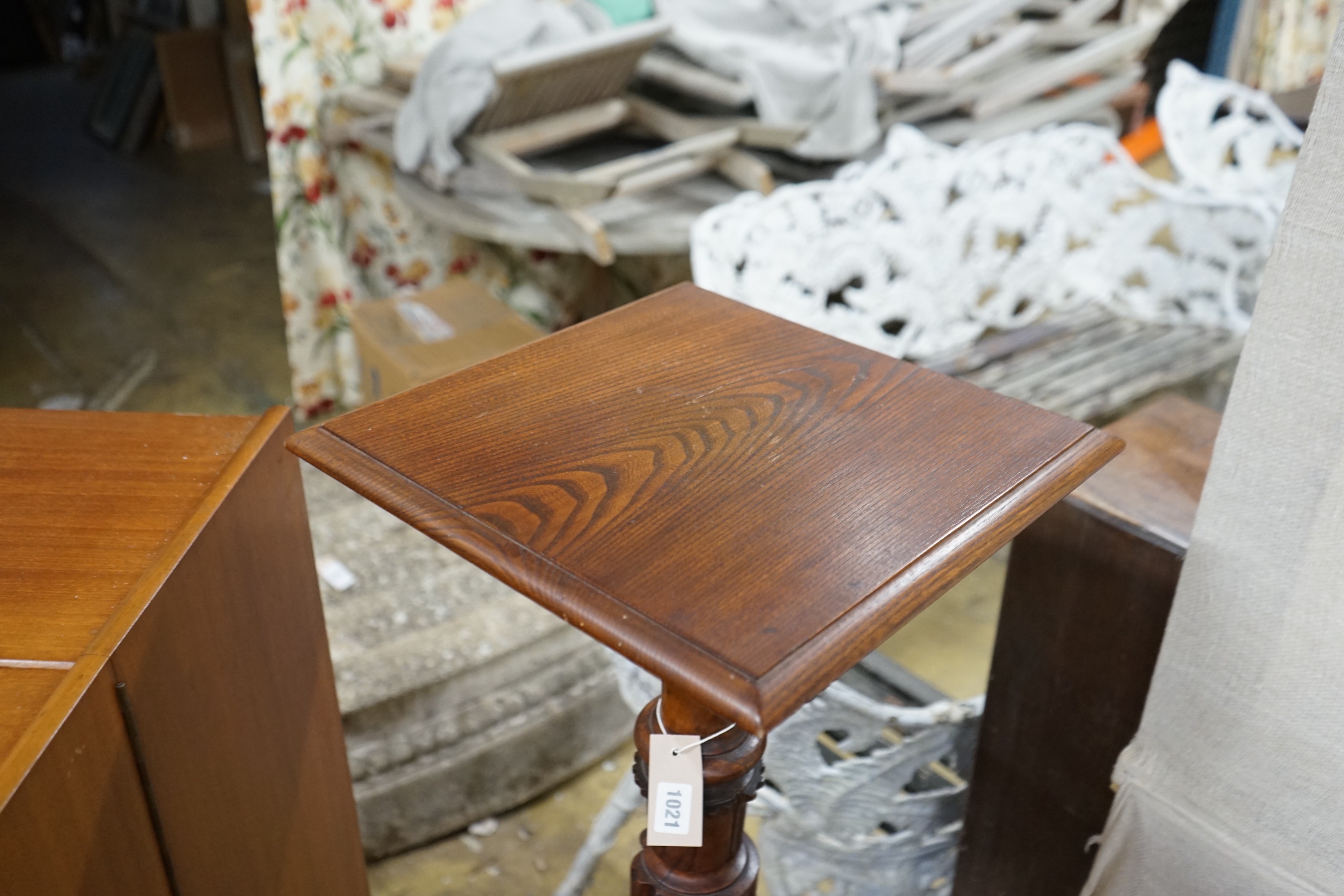 A Victorian and later oak and mahogany pedestal, height 122cm